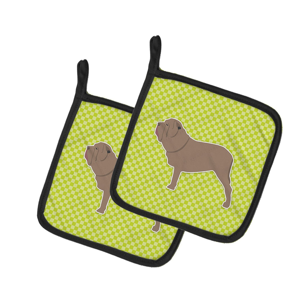 Neapolitan Mastiff Checkerboard Green Pot Holder Set of 2 Heat Resistant Quilted Hot Pads 7.5 x 7.5 Inch, Insulated Kitchen Trivets for Cooking & Baking