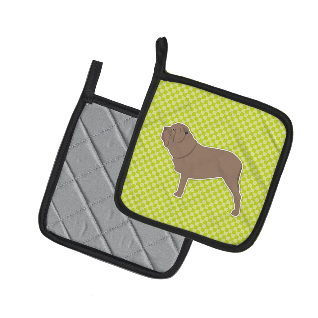 Neapolitan Mastiff Checkerboard Green Pot Holder Set of 2 Heat Resistant Quilted Hot Pads 7.5 x 7.5 Inch, Insulated Kitchen Trivets for Cooking & Baking