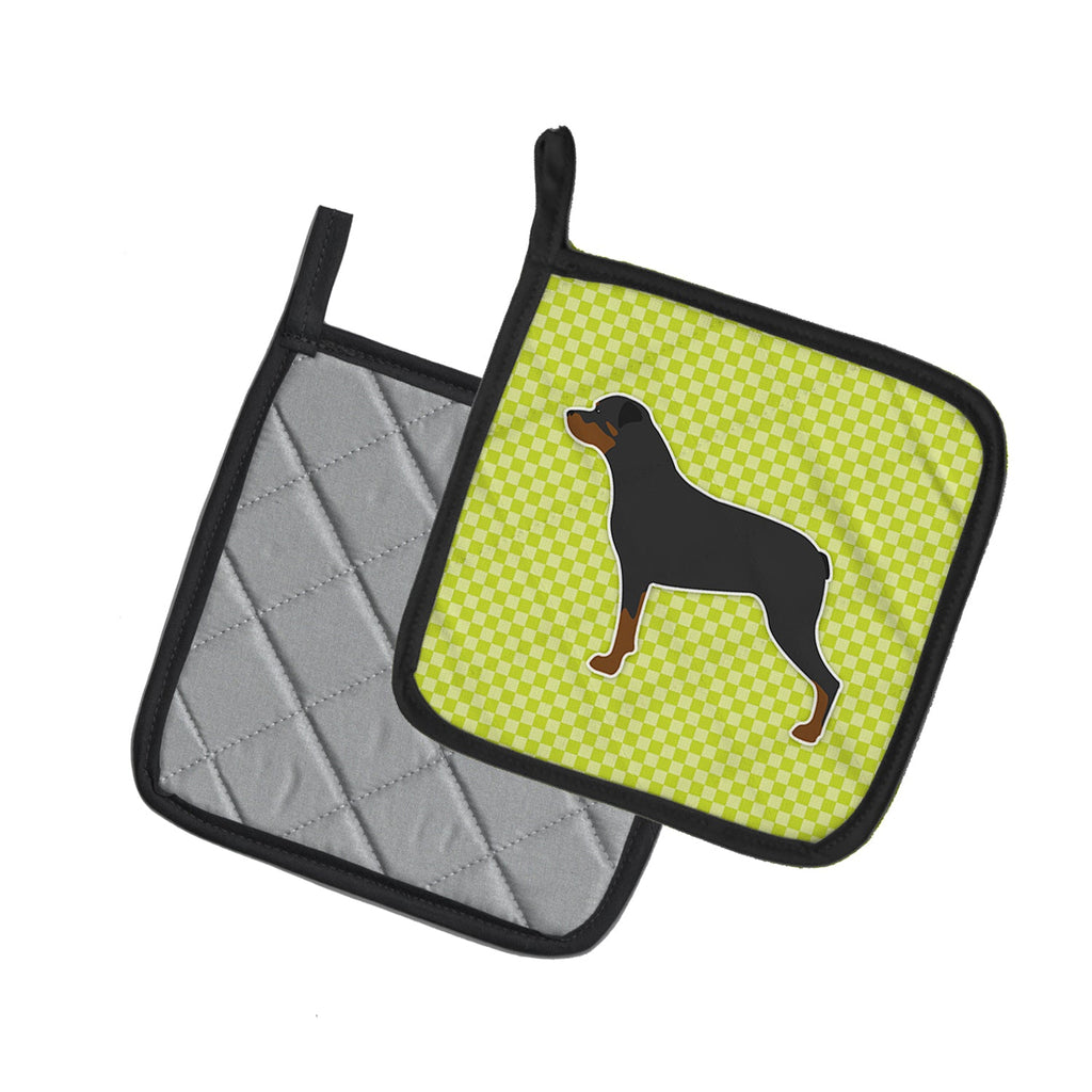 Rottweiler Checkerboard Green Pot Holder Set of 2 Heat Resistant Quilted Hot Pads 7.5 x 7.5 Inch, Insulated Kitchen Trivets for Cooking & Baking