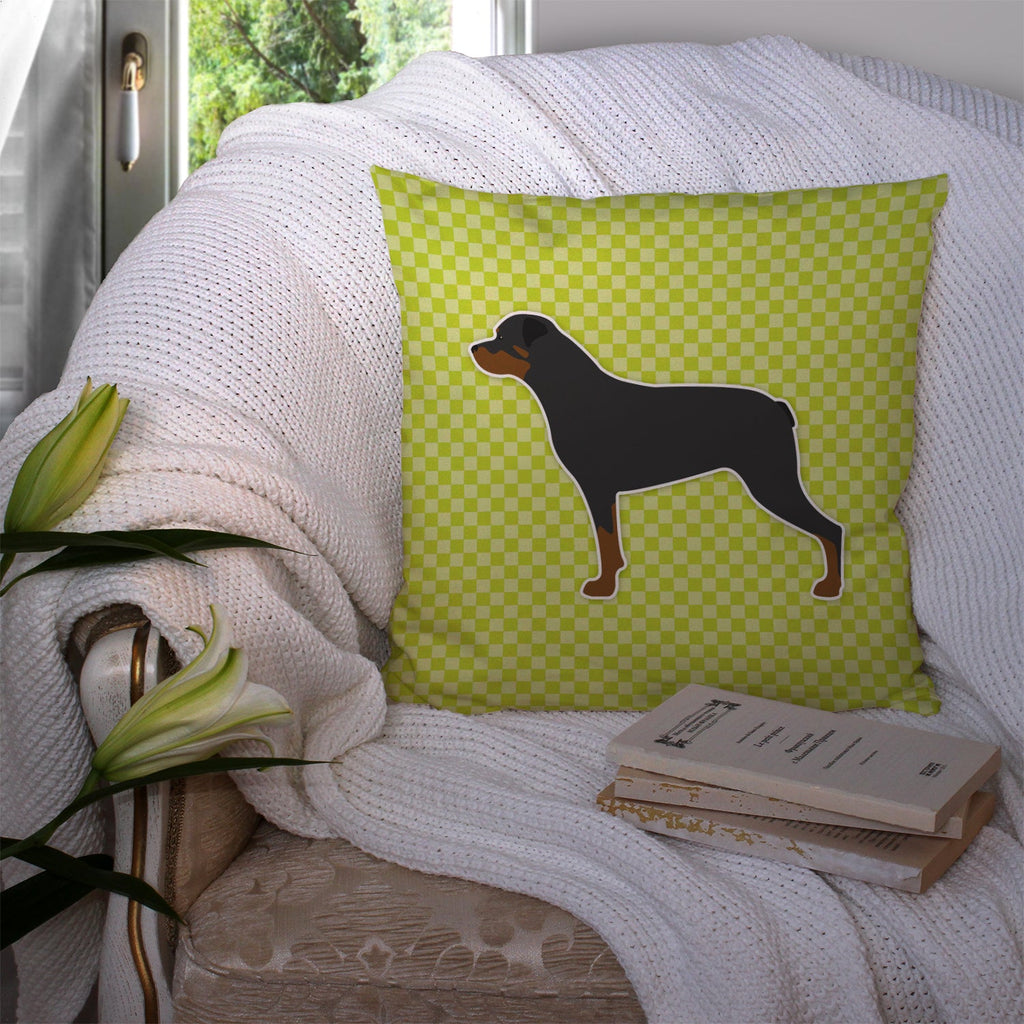 Rottweiler Checkerboard Green Decorative Throw Pillow 14x14 Indoor Outdoor Accent Cushion, Fabric Cover with Insert for Sofa, Bed, Porch & Living Room