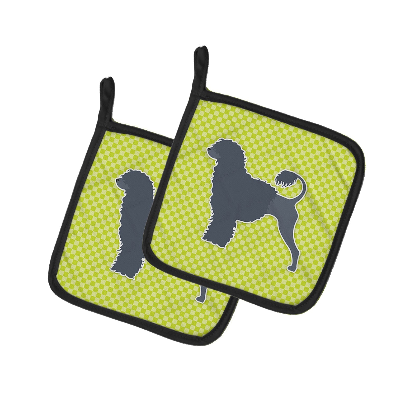 Portuguese Water Dog Checkerboard Green Pot Holder Set of 2 Heat Resistant Quilted Hot Pads 7.5 x 7.5 Inch, Insulated Kitchen Trivets for Cooking & Baking