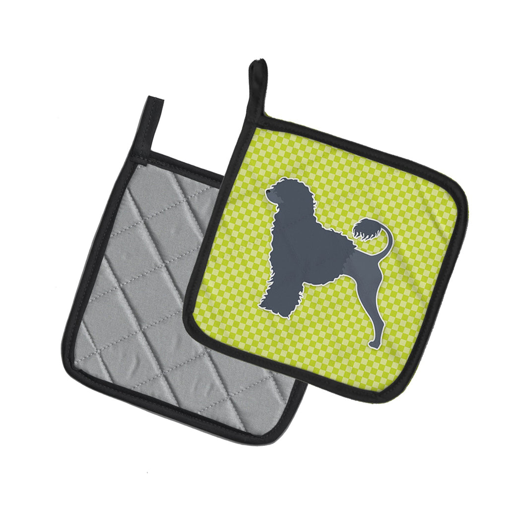 Portuguese Water Dog Checkerboard Green Pot Holder Set of 2 Heat Resistant Quilted Hot Pads 7.5 x 7.5 Inch, Insulated Kitchen Trivets for Cooking & Baking