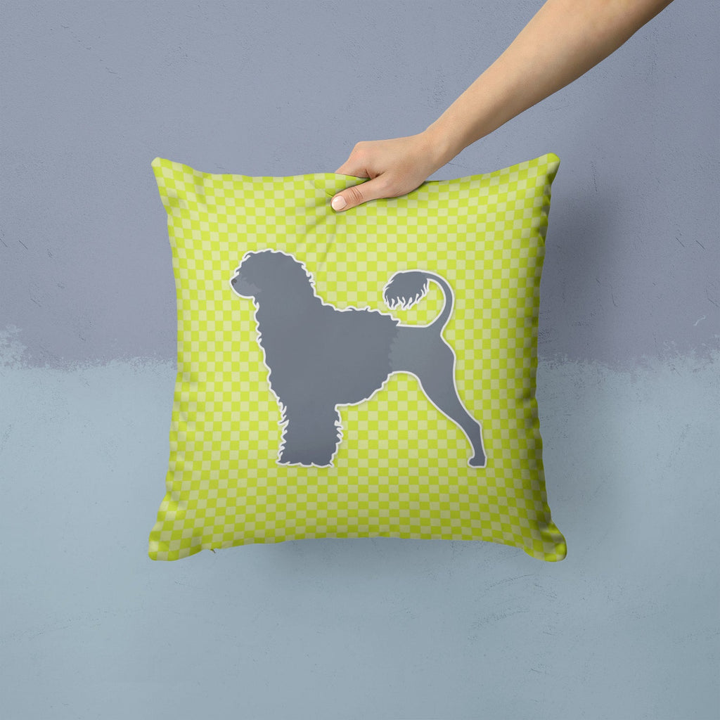 Portuguese Water Dog Checkerboard Green Decorative Throw Pillow 14x14 Indoor Outdoor Accent Cushion, Fabric Cover with Insert for Sofa, Bed, Porch & Living Room
