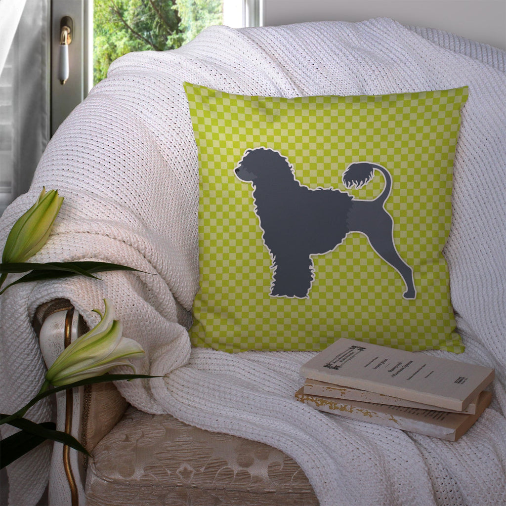Portuguese Water Dog Checkerboard Green Decorative Throw Pillow 14x14 Indoor Outdoor Accent Cushion, Fabric Cover with Insert for Sofa, Bed, Porch & Living Room