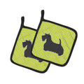 Scottish Terrier Checkerboard Green Pot Holder Set of 2 Heat Resistant Quilted Hot Pads 7.5 x 7.5 Inch, Insulated Kitchen Trivets for Cooking & Baking