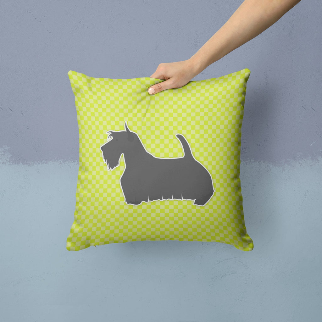 Scottish Terrier Checkerboard Green Decorative Throw Pillow 14x14 Indoor Outdoor Accent Cushion, Fabric Cover with Insert for Sofa, Bed, Porch & Living Room