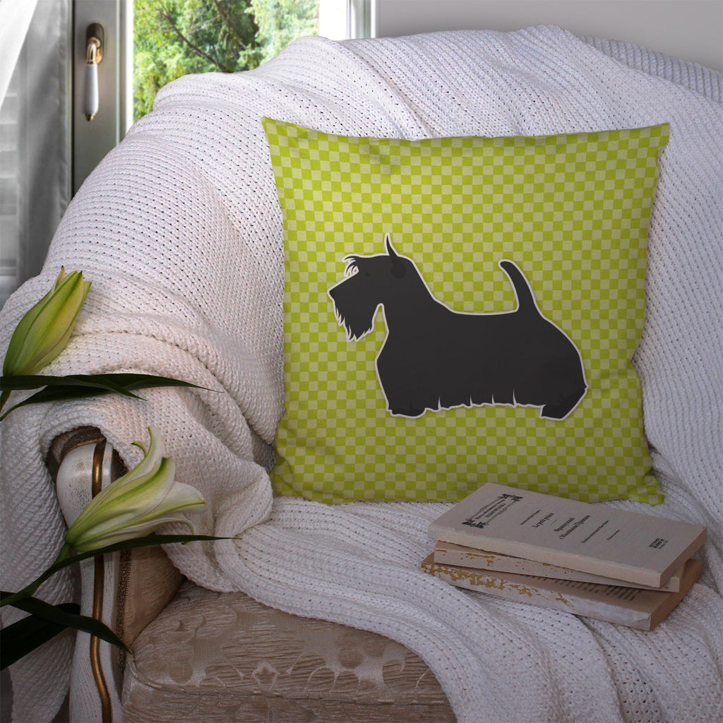 Scottish Terrier Checkerboard Green Decorative Throw Pillow 14x14 Indoor Outdoor Accent Cushion, Fabric Cover with Insert for Sofa, Bed, Porch & Living Room