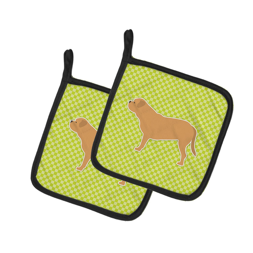 Dogue de Bordeaux Checkerboard Green Pot Holder Set of 2 Heat Resistant Quilted Hot Pads 7.5 x 7.5 Inch, Insulated Kitchen Trivets for Cooking & Baking