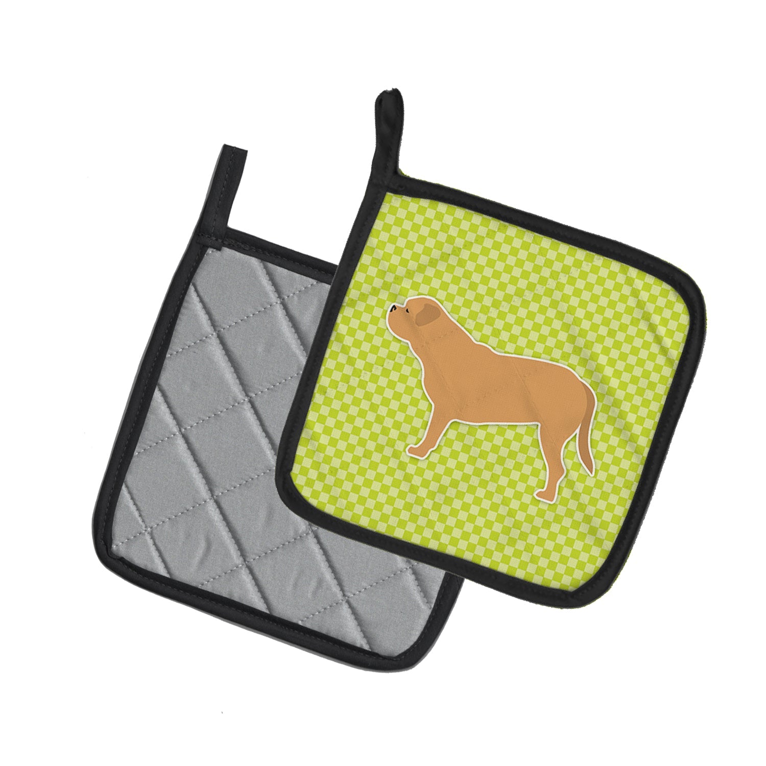 Dogue de Bordeaux Checkerboard Green Pot Holder Set of 2 Heat Resistant Quilted Hot Pads 7.5 x 7.5 Inch, Insulated Kitchen Trivets for Cooking & Baking