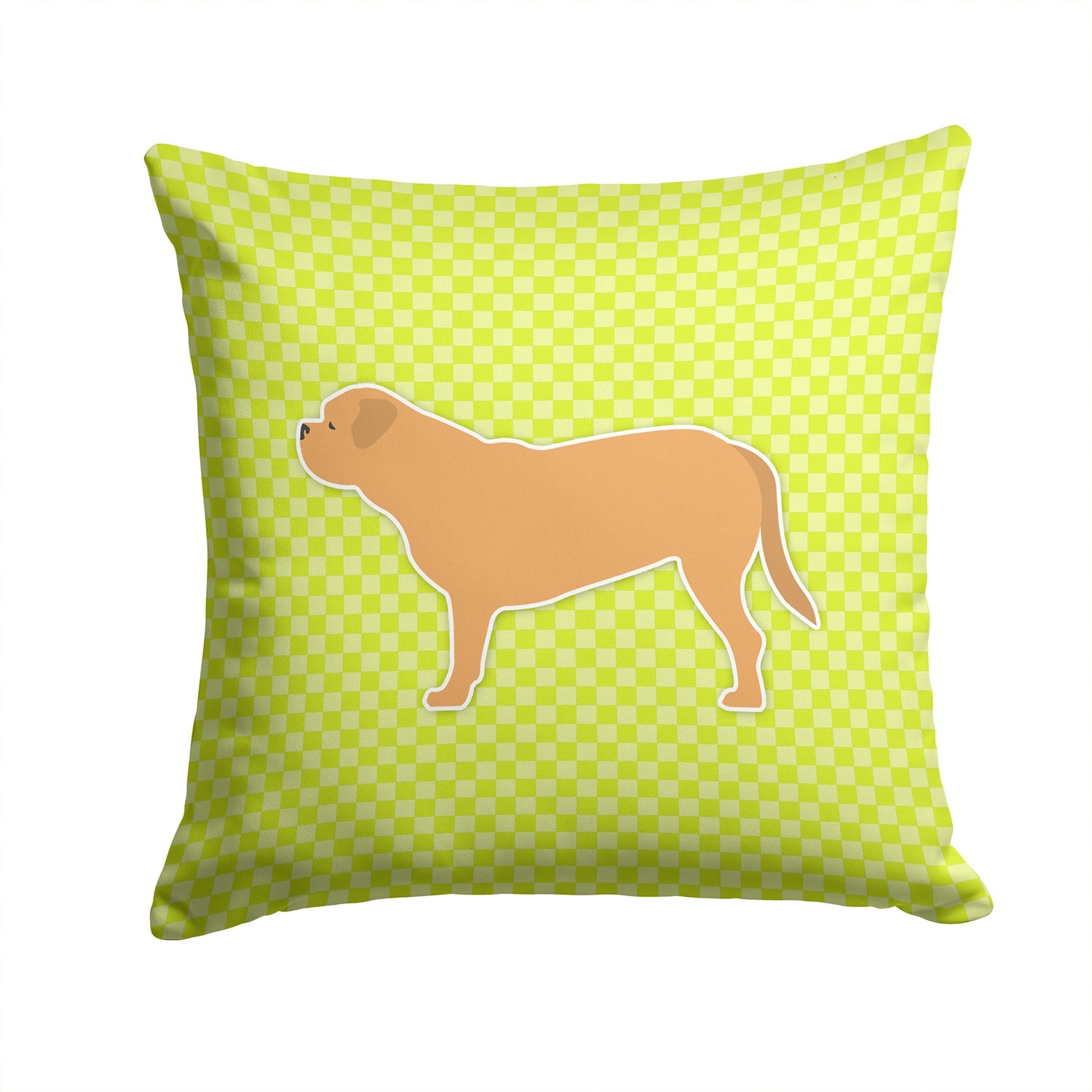 Dogue de Bordeaux Checkerboard Green Decorative Throw Pillow 14x14 Indoor Outdoor Accent Cushion, Fabric Cover with Insert for Sofa, Bed, Porch & Living Room
