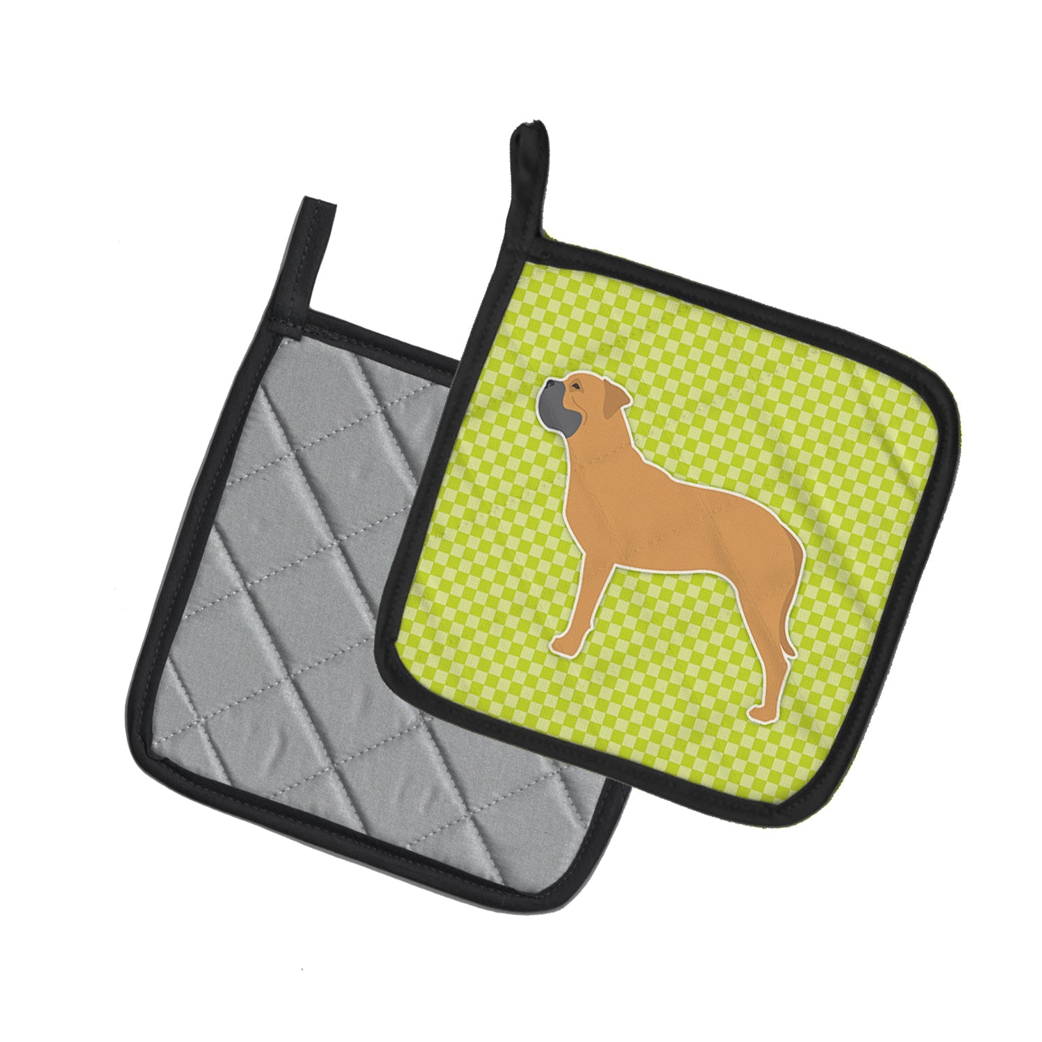 Bullmastiff Checkerboard Green Pot Holder Set of 2 Heat Resistant Quilted Hot Pads 7.5 x 7.5 Inch, Insulated Kitchen Trivets for Cooking & Baking