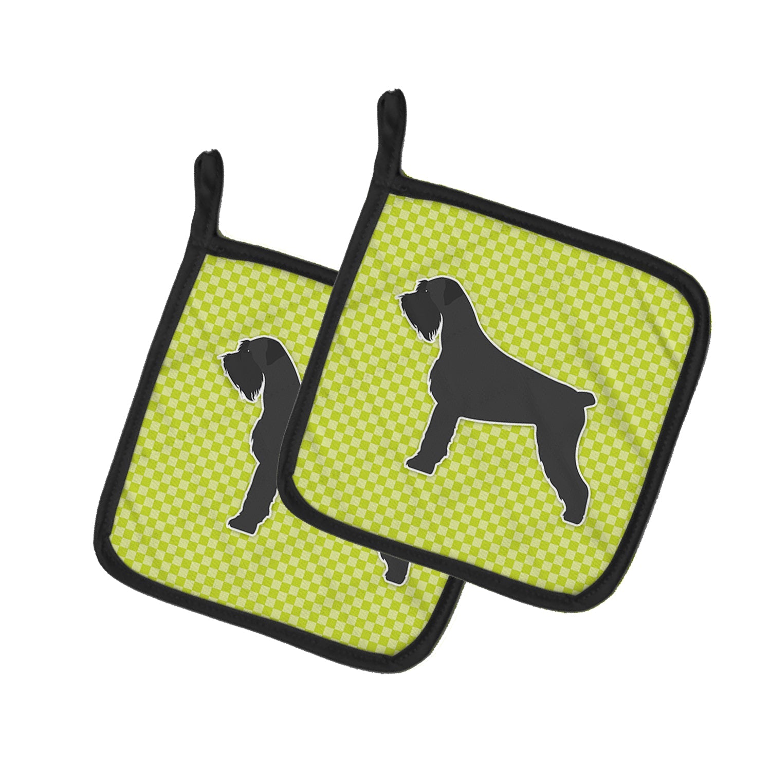 Giant Schnauzer Checkerboard Green Pot Holder Set of 2 Heat Resistant Quilted Hot Pads 7.5 x 7.5 Inch, Insulated Kitchen Trivets for Cooking & Baking