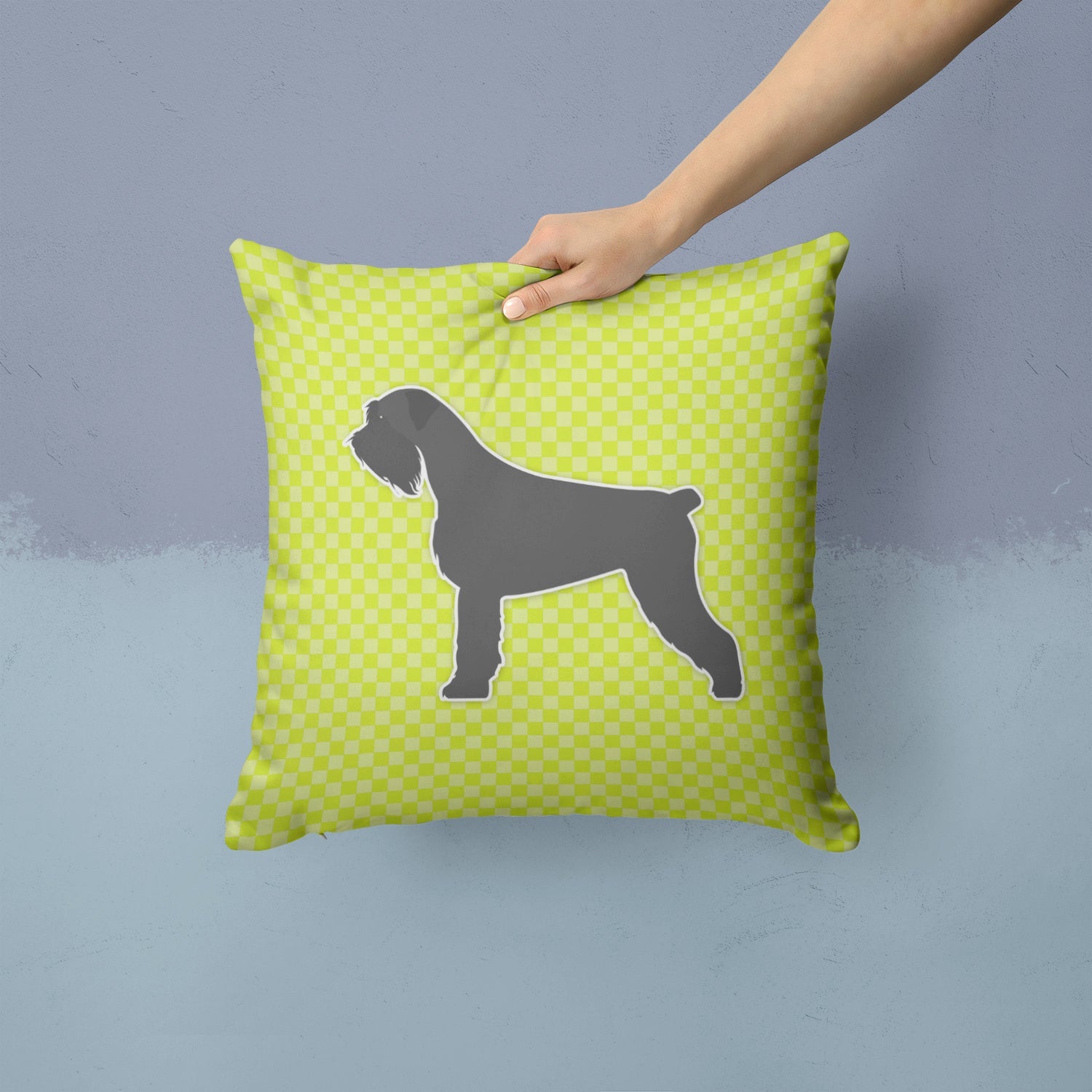 Giant Schnauzer Checkerboard Green Decorative Throw Pillow 14x14 Indoor Outdoor Accent Cushion, Fabric Cover with Insert for Sofa, Bed, Porch & Living Room