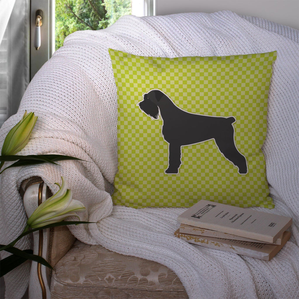 Giant Schnauzer Checkerboard Green Decorative Throw Pillow 14x14 Indoor Outdoor Accent Cushion, Fabric Cover with Insert for Sofa, Bed, Porch & Living Room