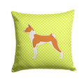 Basenji Checkerboard Green Decorative Throw Pillow 14x14 Indoor Outdoor Accent Cushion, Fabric Cover with Insert for Sofa, Bed, Porch & Living Room