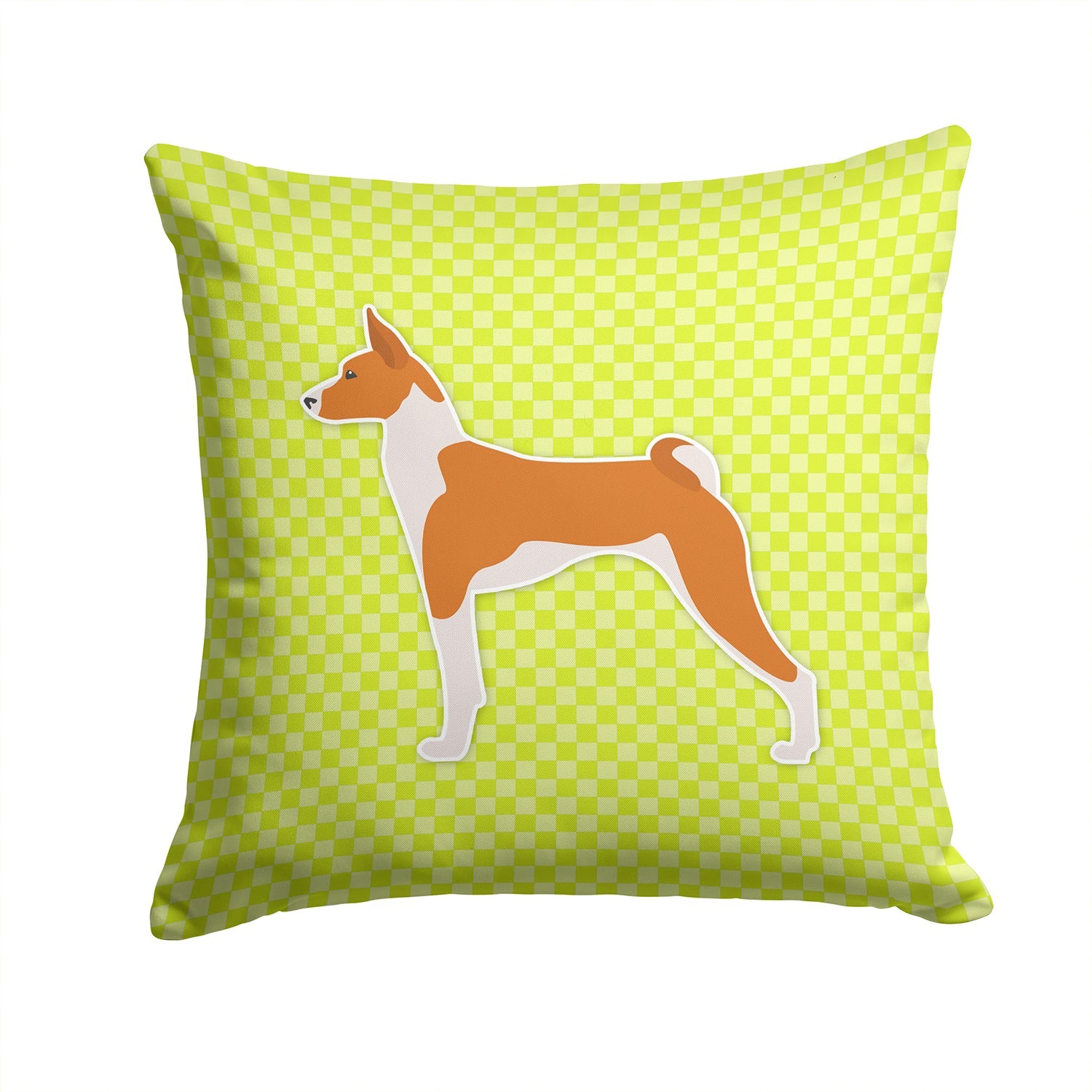 Basenji Checkerboard Green Decorative Throw Pillow 14x14 Indoor Outdoor Accent Cushion, Fabric Cover with Insert for Sofa, Bed, Porch & Living Room