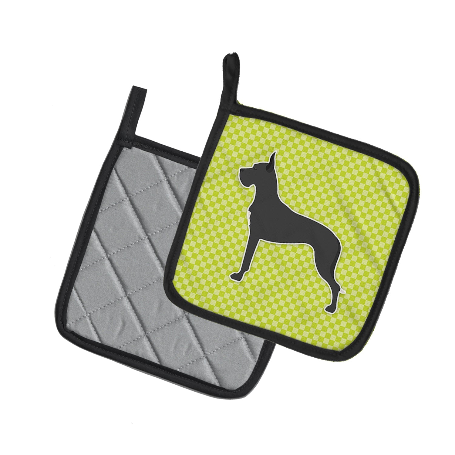 Great Dane Checkerboard Green Pot Holder Set of 2 Heat Resistant Quilted Hot Pads 7.5 x 7.5 Inch, Insulated Kitchen Trivets for Cooking & Baking