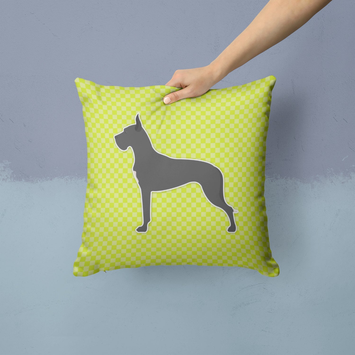 Great Dane Checkerboard Green Decorative Throw Pillow 14x14 Indoor Outdoor Accent Cushion, Fabric Cover with Insert for Sofa, Bed, Porch & Living Room