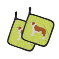Saint Bernard Checkerboard Green Pot Holder Set of 2 Heat Resistant Quilted Hot Pads 7.5 x 7.5 Inch, Insulated Kitchen Trivets for Cooking & Baking