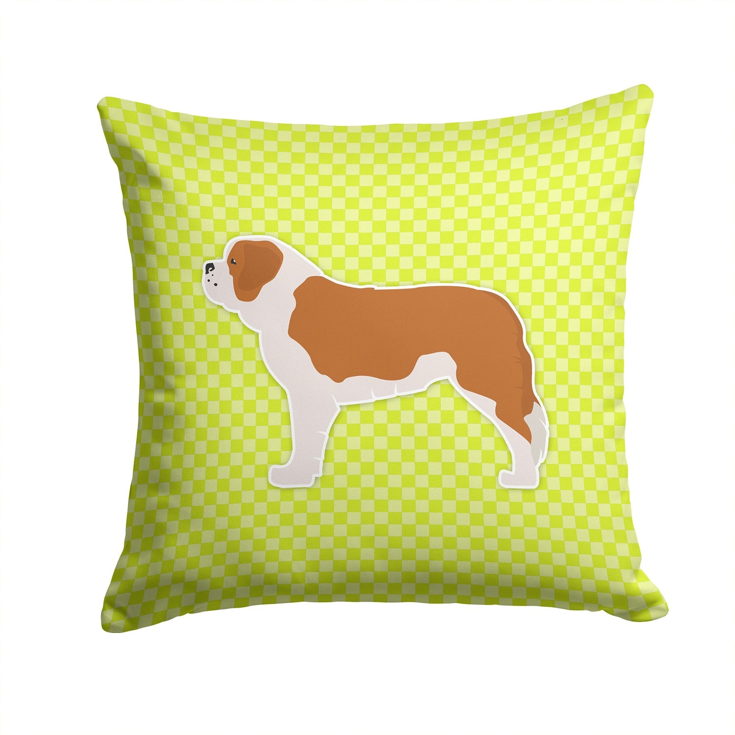 Saint Bernard Checkerboard Green Decorative Throw Pillow 14x14 Indoor Outdoor Accent Cushion, Fabric Cover with Insert for Sofa, Bed, Porch & Living Room