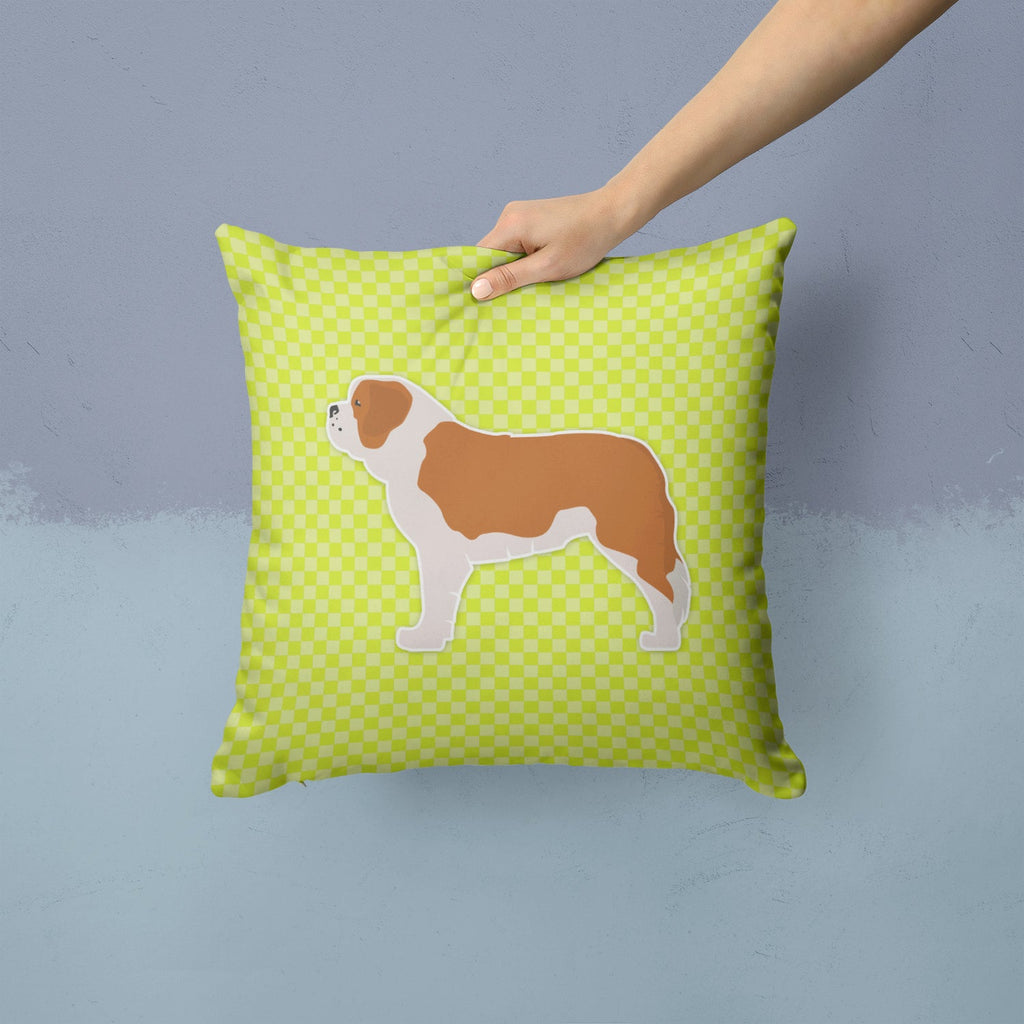Saint Bernard Checkerboard Green Decorative Throw Pillow 14x14 Indoor Outdoor Accent Cushion, Fabric Cover with Insert for Sofa, Bed, Porch & Living Room