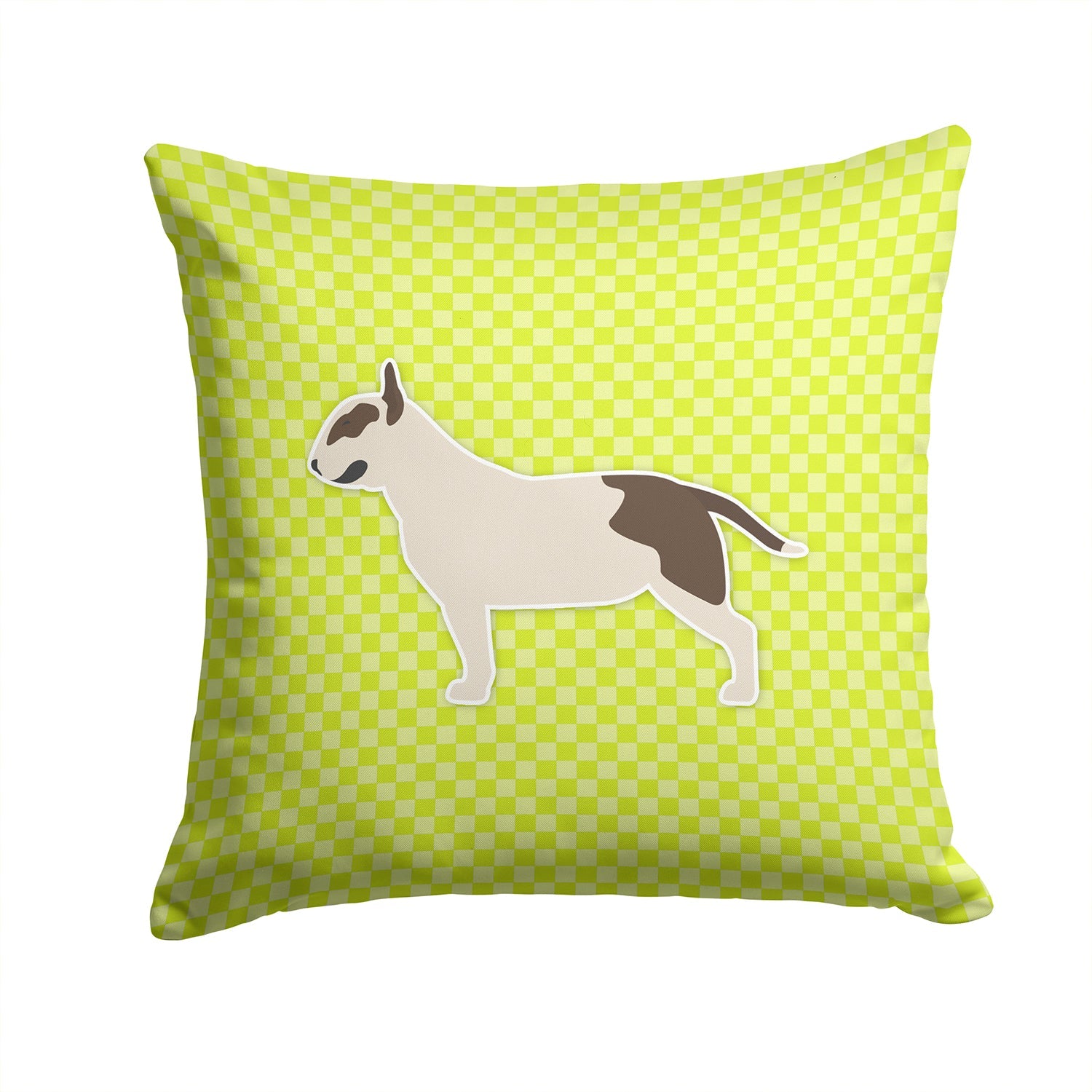 Bull Terrier Checkerboard Green Decorative Throw Pillow 14x14 Indoor Outdoor Accent Cushion, Fabric Cover with Insert for Sofa, Bed, Porch & Living Room