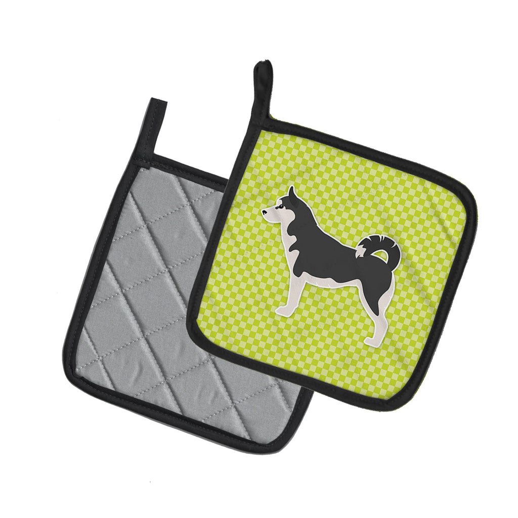 Siberian Husky Checkerboard Green Pot Holder Set of 2 Heat Resistant Quilted Hot Pads 7.5 x 7.5 Inch, Insulated Kitchen Trivets for Cooking & Baking