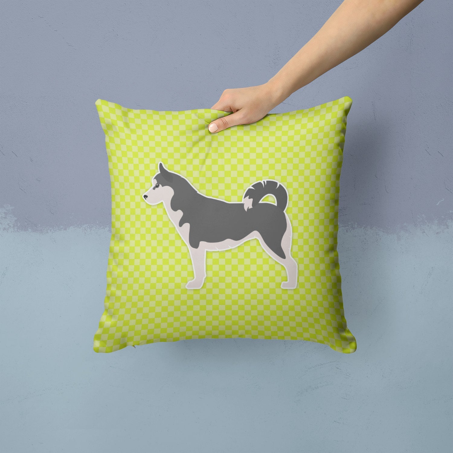 Siberian Husky Checkerboard Green Decorative Throw Pillow 14x14 Indoor Outdoor Accent Cushion, Fabric Cover with Insert for Sofa, Bed, Porch & Living Room