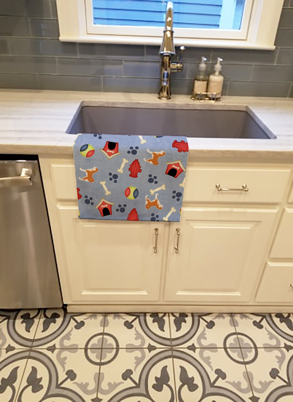 Akita Dog House Collection Kitchen Towel Velour Plush Front and Cotton Loop Back Machine Washable