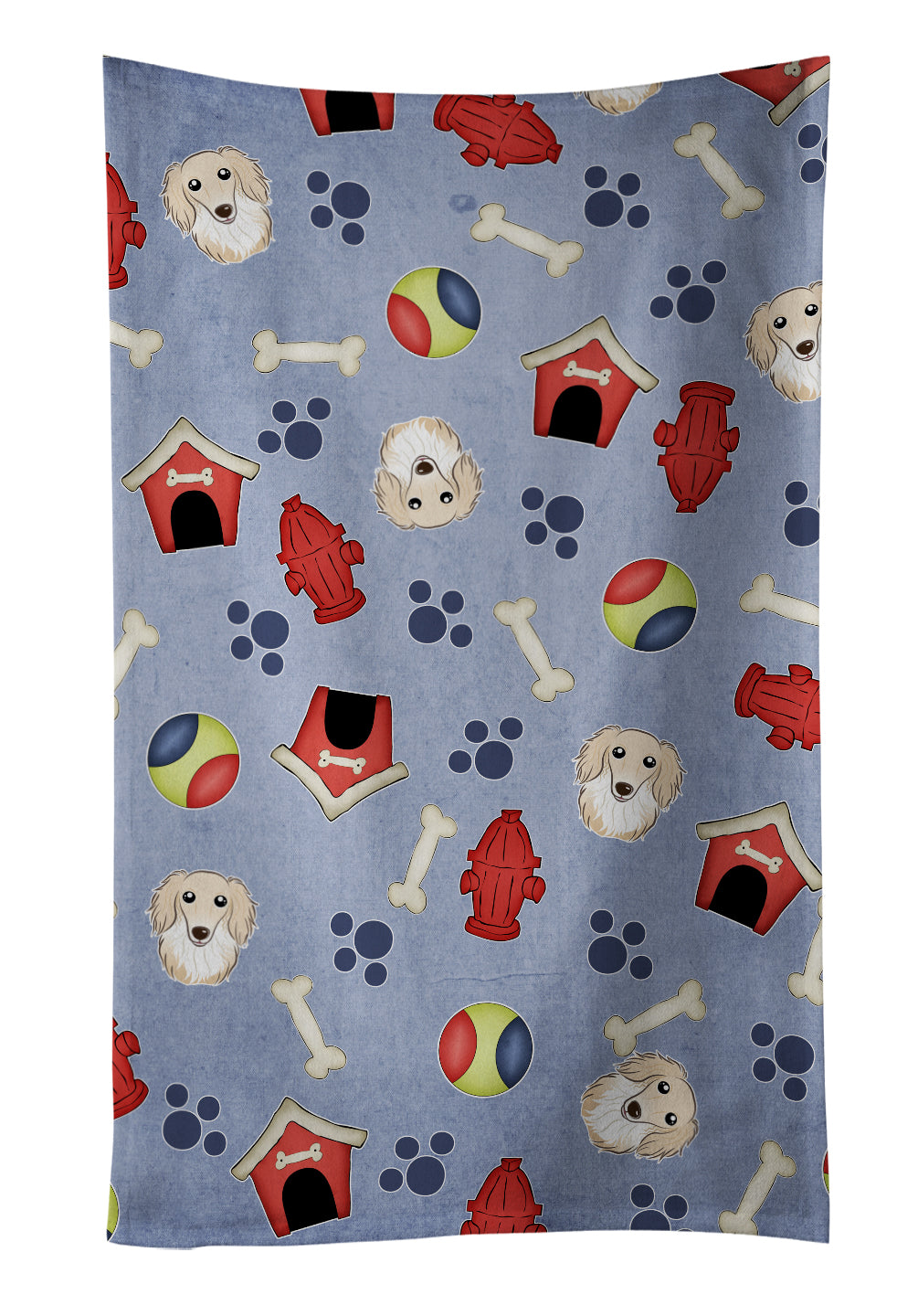 Dog House Collection Longhair Creme Dachshund Kitchen Towel Velour Plush Front and Cotton Loop Back Machine Washable