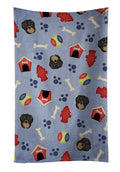 Dog House Collection Longhair Black and Tan Dachshund Kitchen Towel Velour Plush Front and Cotton Loop Back Machine Washable