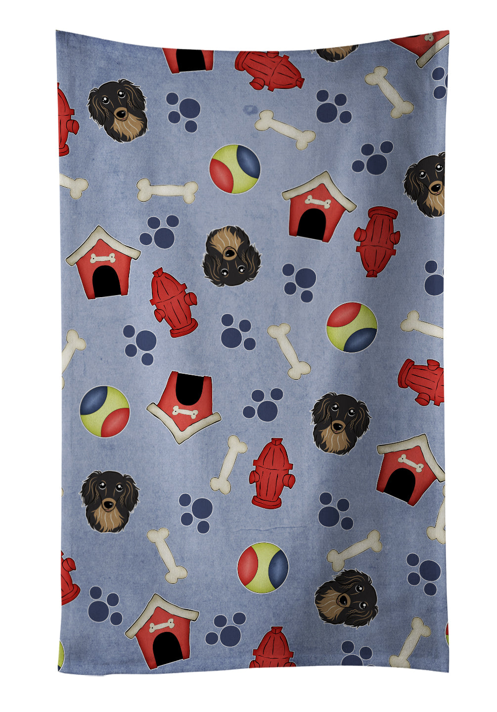 Dog House Collection Longhair Black and Tan Dachshund Kitchen Towel Velour Plush Front and Cotton Loop Back Machine Washable