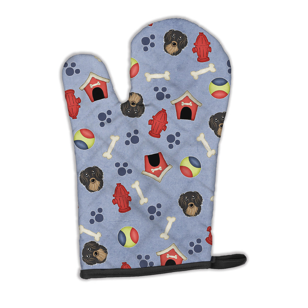 Dog House Collection Longhair Black and Tan Dachshund Oven Mitt Heat Resistant Thick Oven Mitt for Hot Pans and Oven, Kitchen Mitt Protect Hands, Cooking Baking Glove