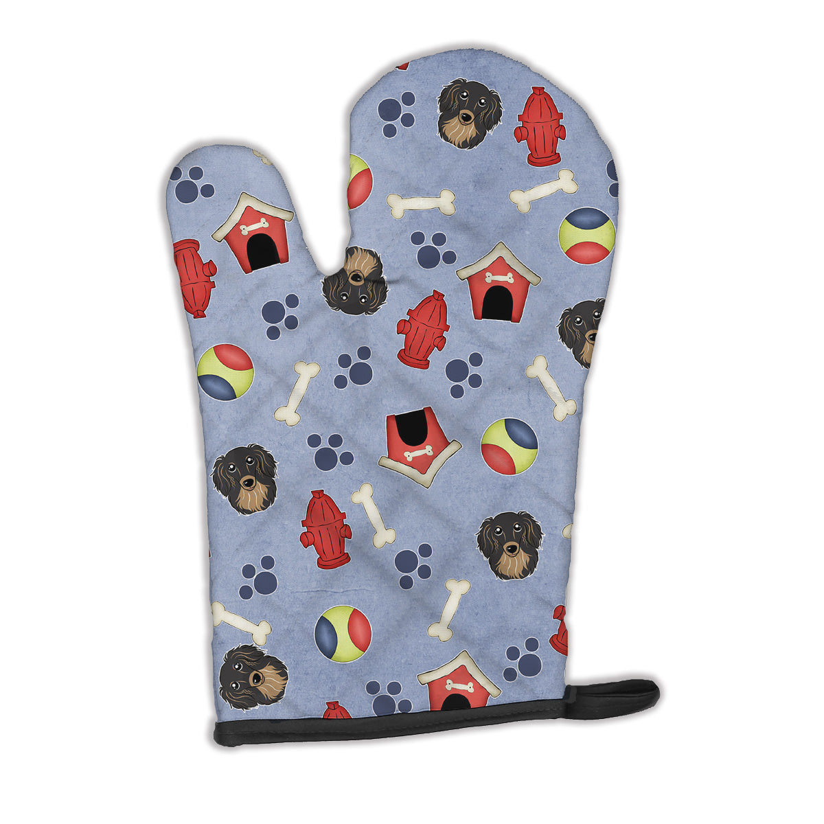 Dog House Collection Longhair Black and Tan Dachshund Oven Mitt Heat Resistant Thick Oven Mitt for Hot Pans and Oven, Kitchen Mitt Protect Hands, Cooking Baking Glove