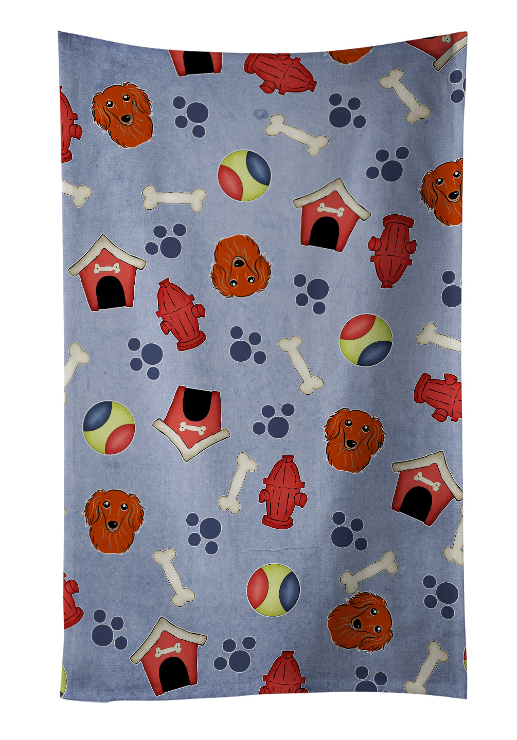 Dog House Collection Longhair Red Dachshund Kitchen Towel Velour Plush Front and Cotton Loop Back Machine Washable
