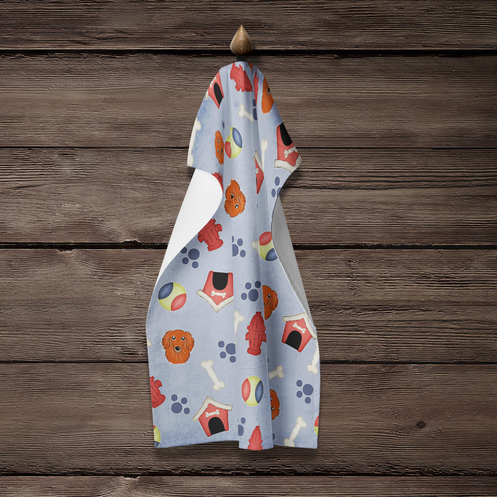 Dog House Collection Longhair Red Dachshund Kitchen Towel Velour Plush Front and Cotton Loop Back Machine Washable