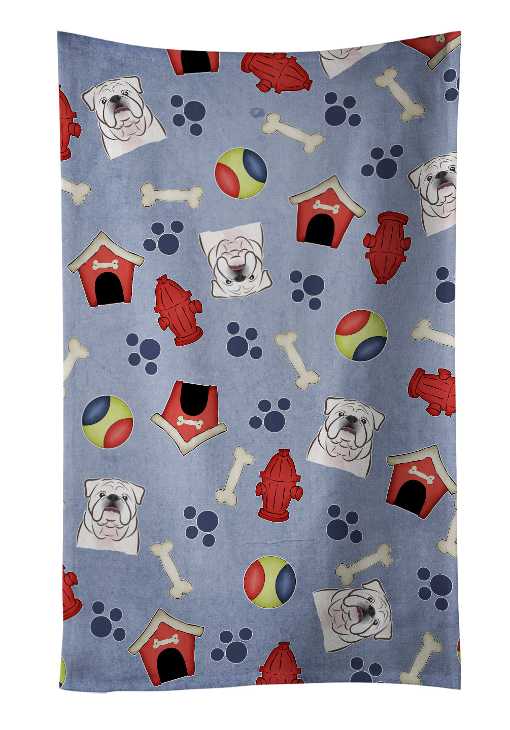Dog House Collection White English Bulldog  Kitchen Towel Velour Plush Front and Cotton Loop Back Machine Washable