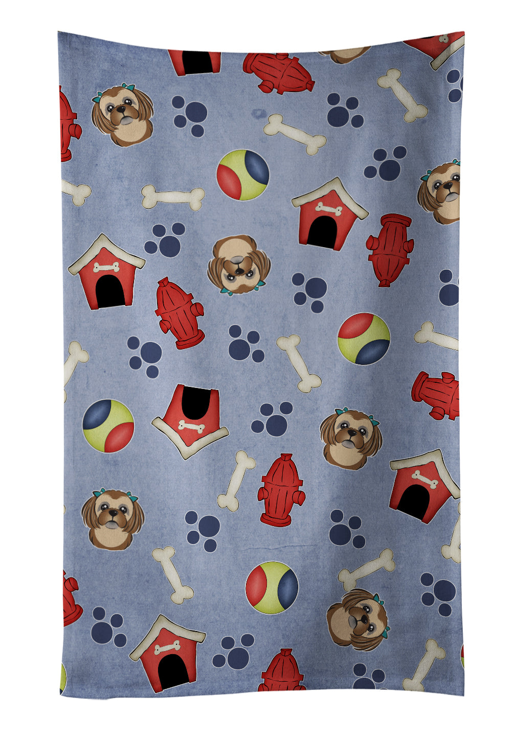 Dog House Collection Chocolate Brown Shih Tzu Kitchen Towel Velour Plush Front and Cotton Loop Back Machine Washable