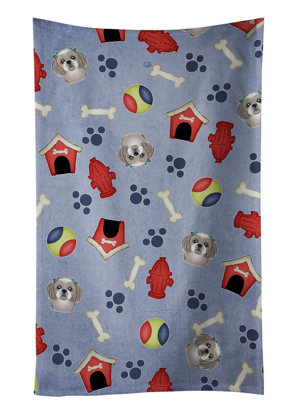 Dog House Collection Gray Silver Shih Tzu Kitchen Towel Velour Plush Front and Cotton Loop Back Machine Washable