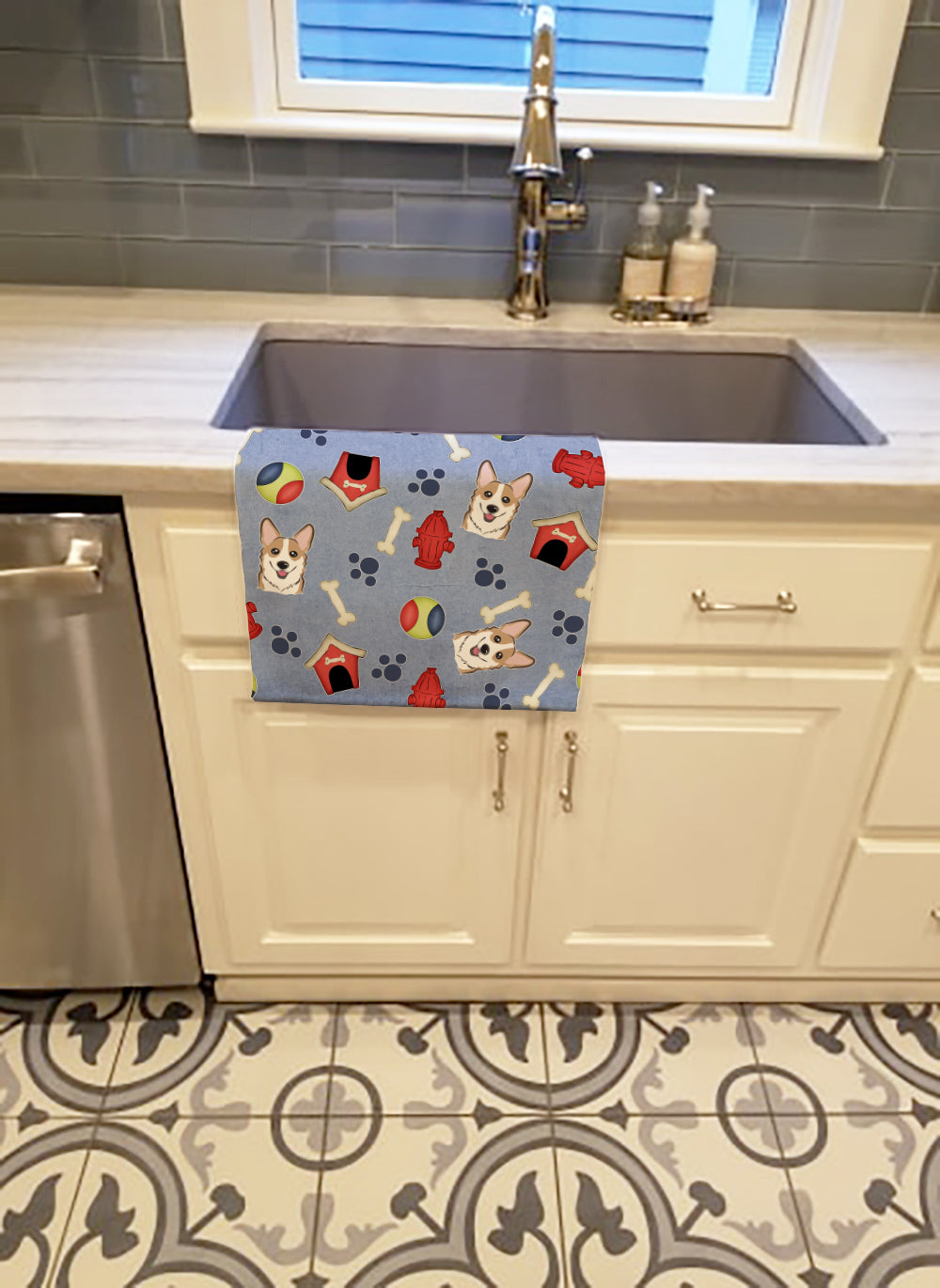 Dog House Collection Sable Corgi Kitchen Towel Velour Plush Front and Cotton Loop Back Machine Washable