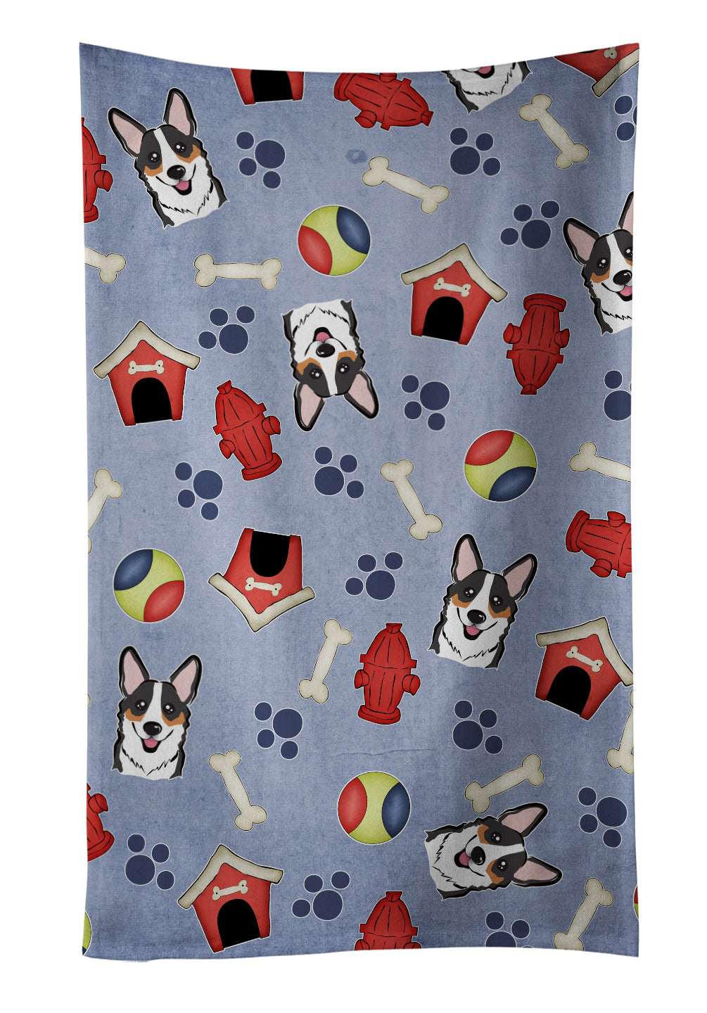 Dog House Collection Tricolor Corgi Kitchen Towel Velour Plush Front and Cotton Loop Back Machine Washable