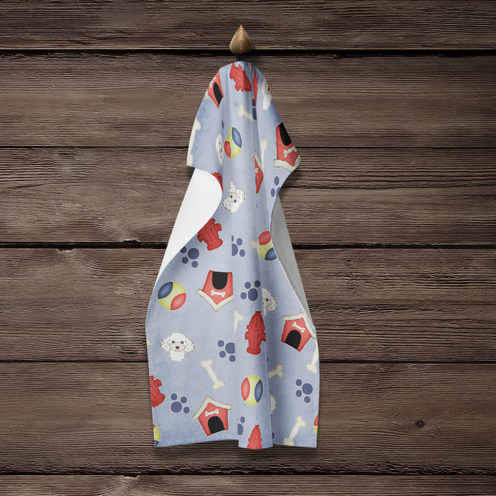Dog House Collection White Poodle Kitchen Towel Velour Plush Front and Cotton Loop Back Machine Washable