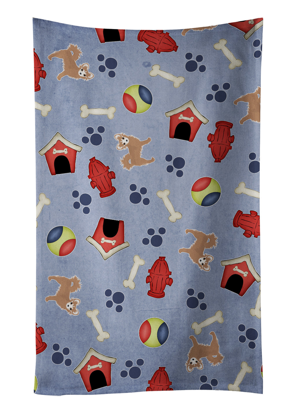 Dog House Collection Longhair Tan White Chihuahua Kitchen Towel Velour Plush Front and Cotton Loop Back Machine Washable