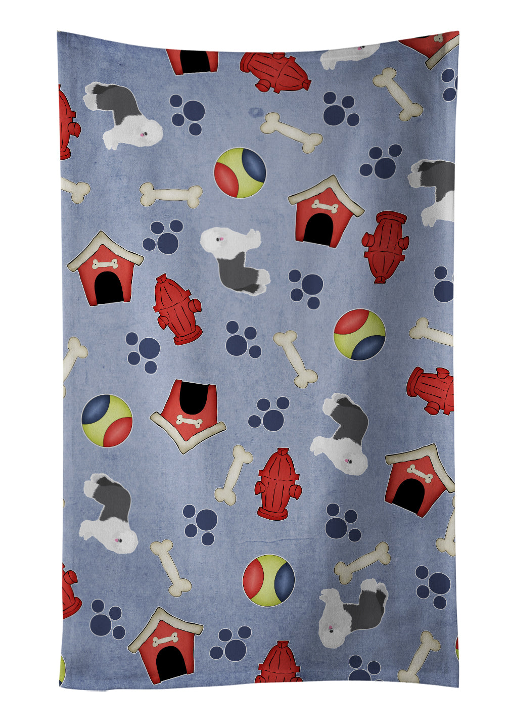 Dog House Collection Old English Sheepdog Kitchen Towel Velour Plush Front and Cotton Loop Back Machine Washable