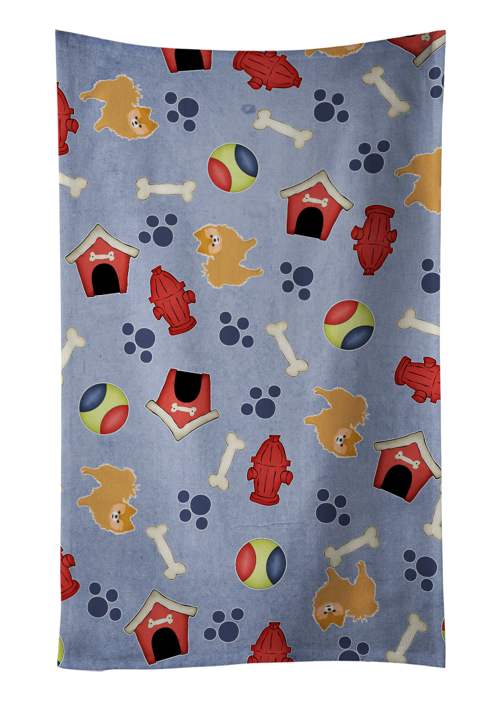 Dog House Collection Red Pomeranian Kitchen Towel Velour Plush Front and Cotton Loop Back Machine Washable