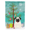 Merry Christmas Tree Pug Cream House Flag 28x40 Porch Sleeve Pole Decorative Outside Yard Banner Artwork Wall Hanging, Polyester
