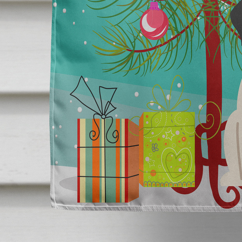 Merry Christmas Tree Pug Cream House Flag 28x40 Porch Sleeve Pole Decorative Outside Yard Banner Artwork Wall Hanging, Polyester