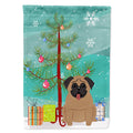 Merry Christmas Tree Pug Brown House Flag 28x40 Porch Sleeve Pole Decorative Outside Yard Banner Artwork Wall Hanging, Polyester