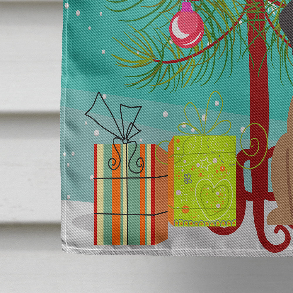 Merry Christmas Tree Pug Brown House Flag 28x40 Porch Sleeve Pole Decorative Outside Yard Banner Artwork Wall Hanging, Polyester
