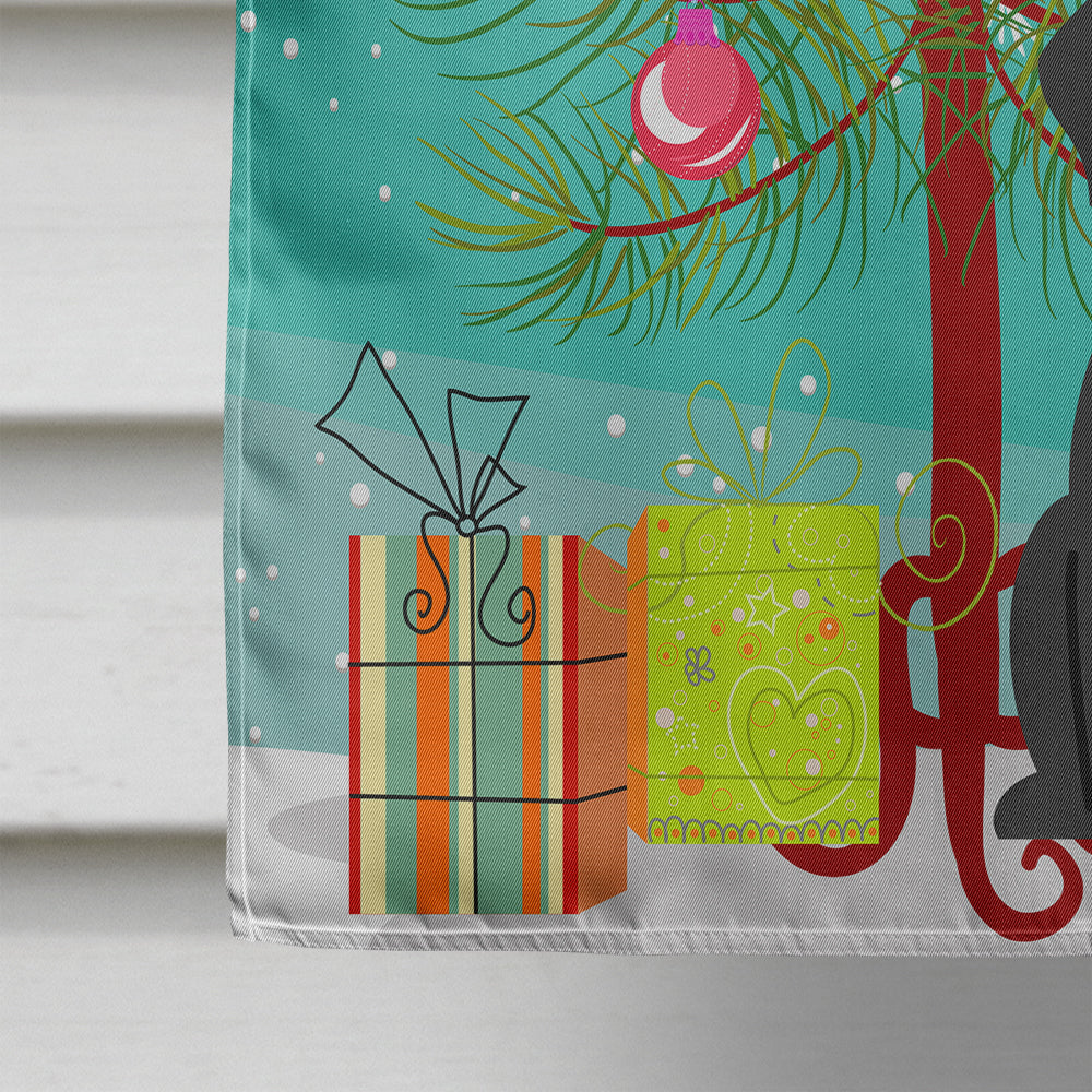 Merry Christmas Tree Pug Black House Flag 28x40 Porch Sleeve Pole Decorative Outside Yard Banner Artwork Wall Hanging, Polyester